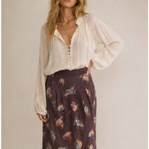 Boden Midi Skirt Fishing Fly Print Pencil 6 Brown Novelty Fisherman Cabin Retro